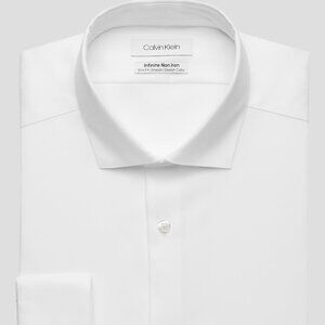 NEW Calvin Klein Slim Fit Non-Iron White Stretch Tall Dress Shirt 36/37